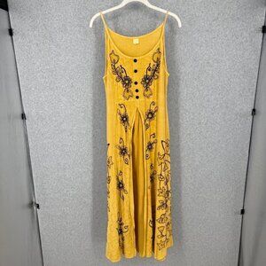 Womens Embroidered Maxi Dress Size S Yellow Cosplay Renaissance Boho Festival